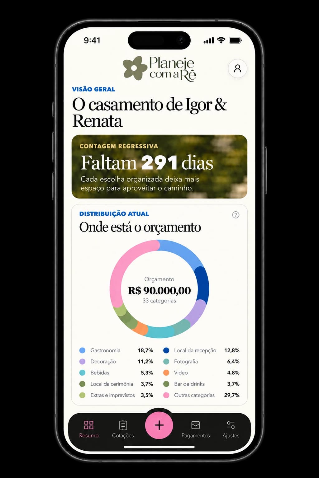 Aplicativo Planeje com a Rê exibido em um celular